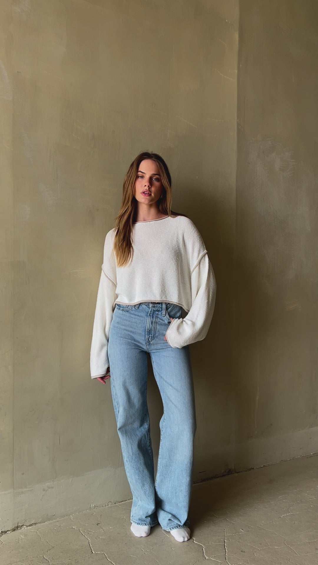 Flare-Sleeve Cotton Knit Top