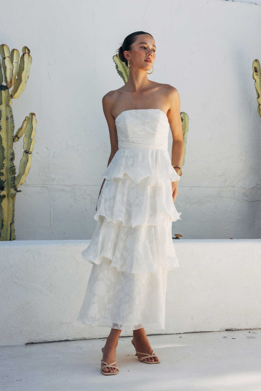 Invisible-Back Tiered Floral Midi