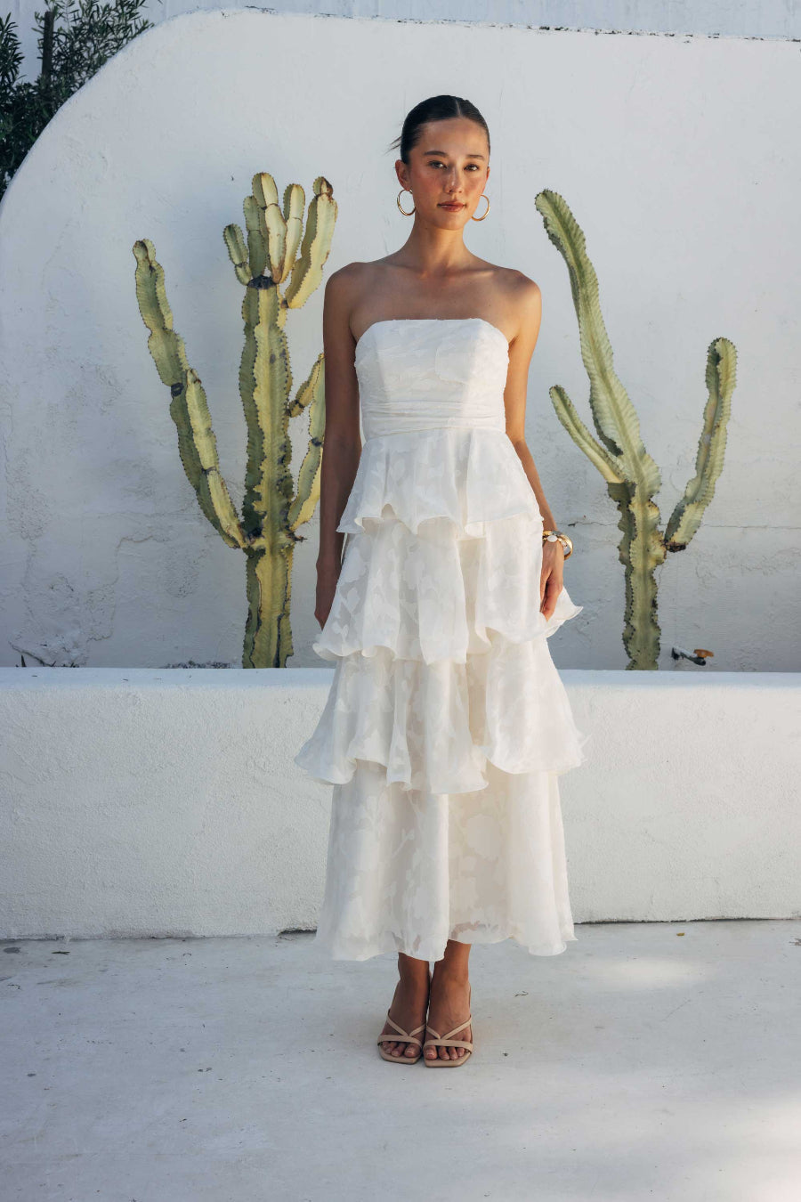 Invisible-Back Tiered Floral Midi