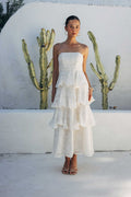 Invisible-Back Tiered Floral Midi