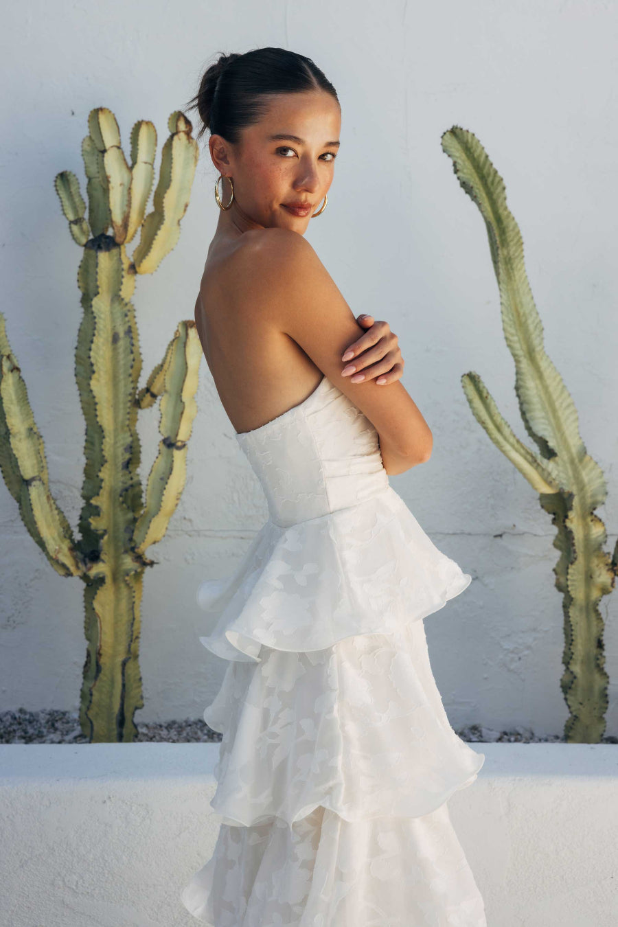 Invisible-Back Tiered Floral Midi
