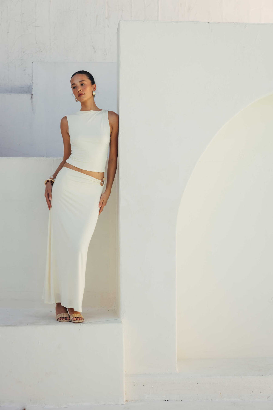 Elastic-Waist Flowy Maxi
