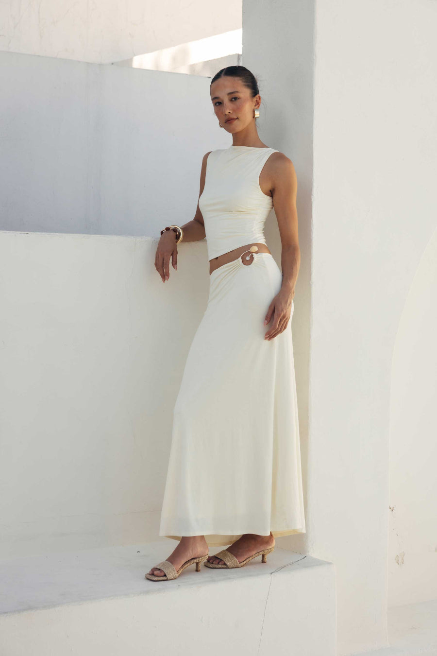 High Boat Ruched Rayon Crop Top
