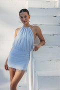 Beaded Halter Elastic-Back Mini