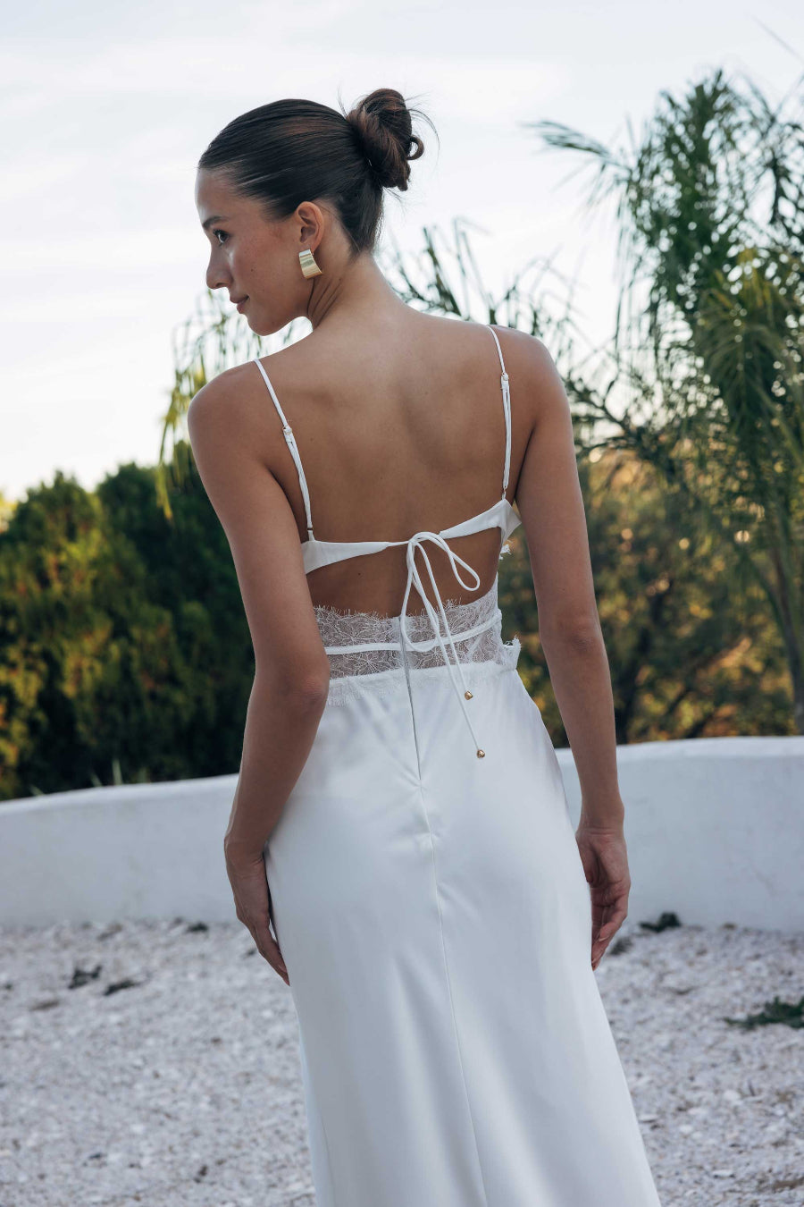 Lace-Wrap Satin Maxi