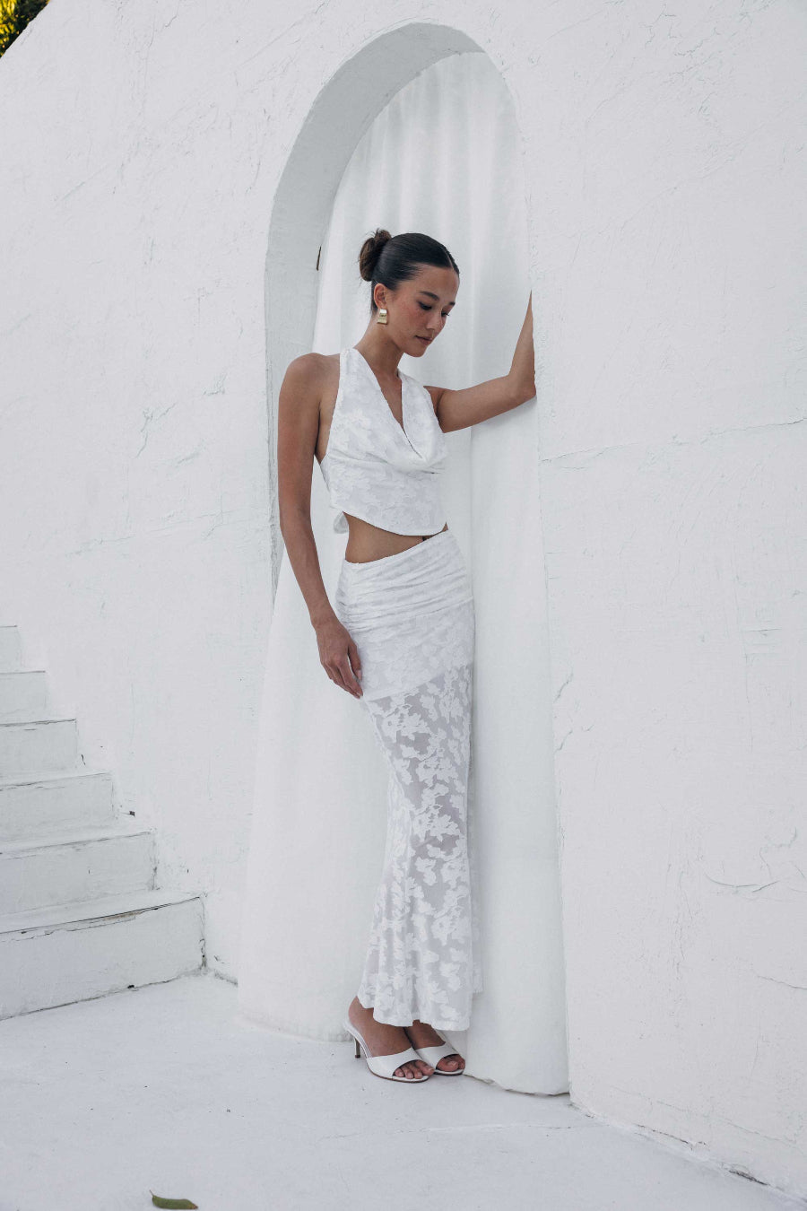 See-Through Ruched Floral Maxi