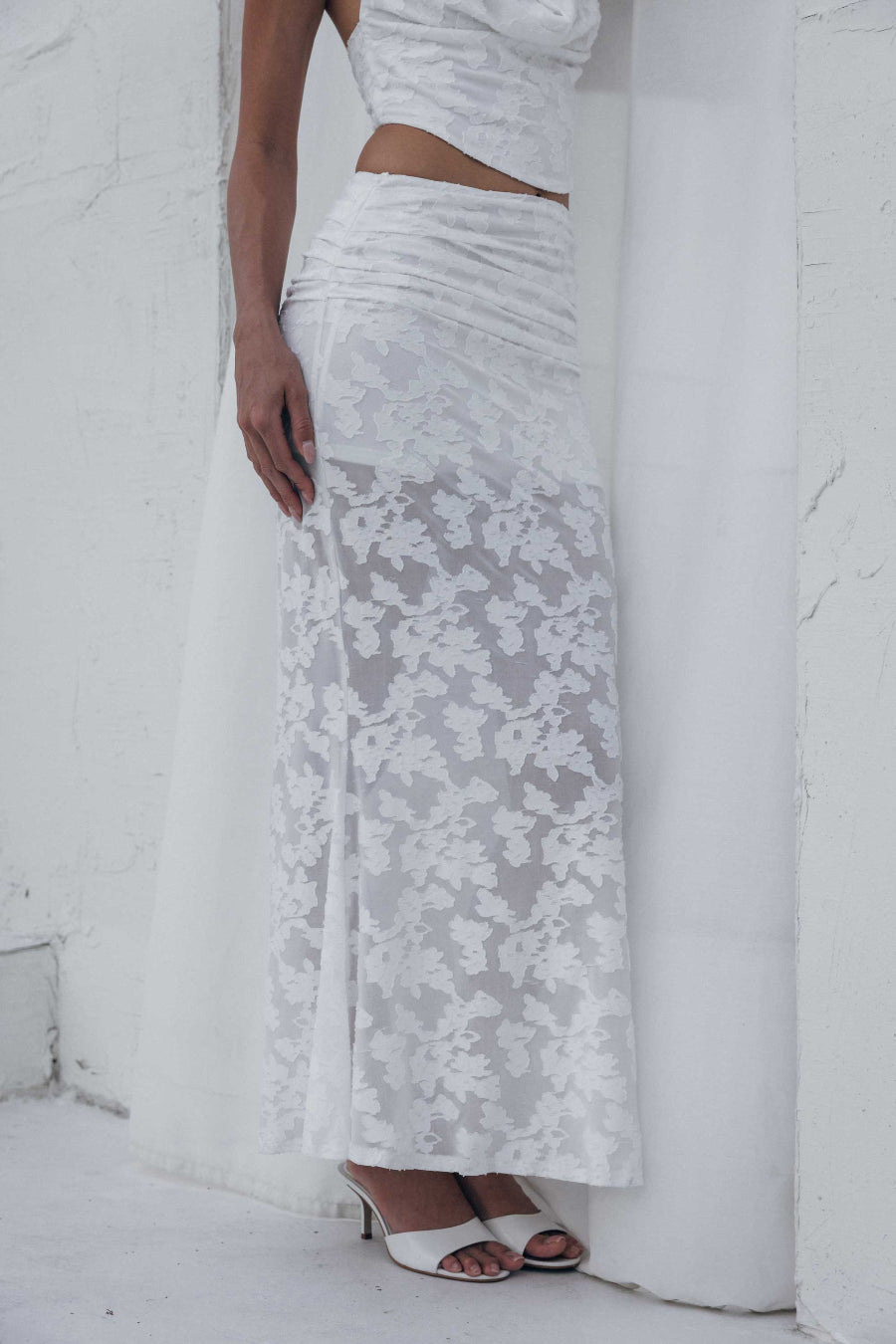 See-Through Ruched Floral Maxi