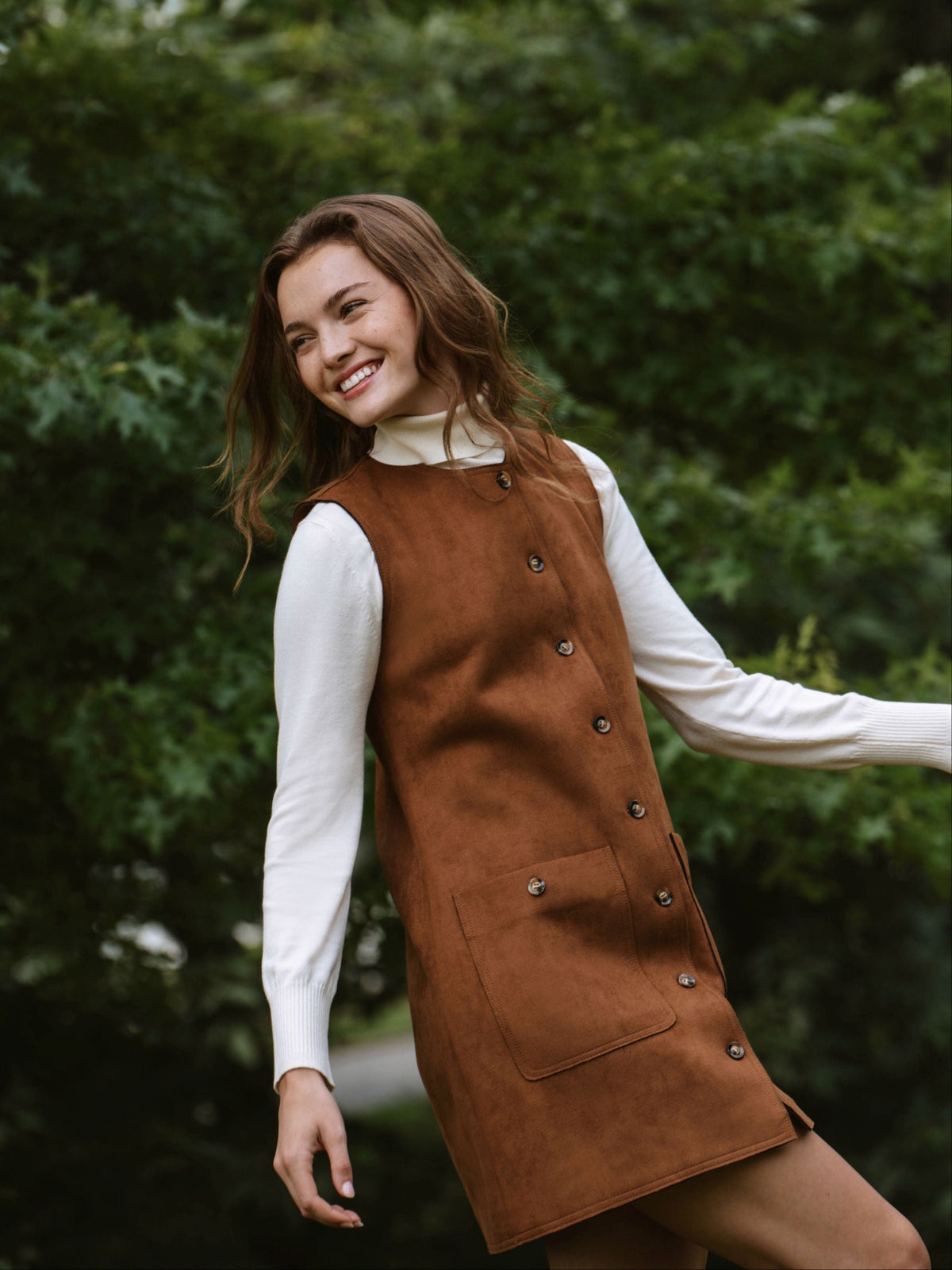 ‌Retro Suede Shift Dress