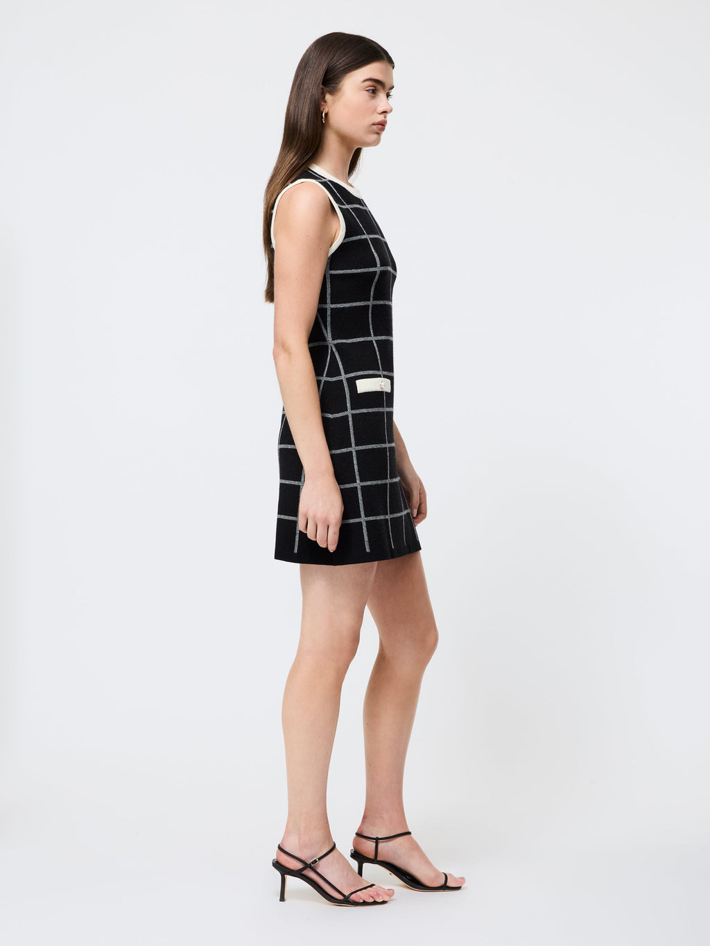 ‌Contrast Check Knit Dress