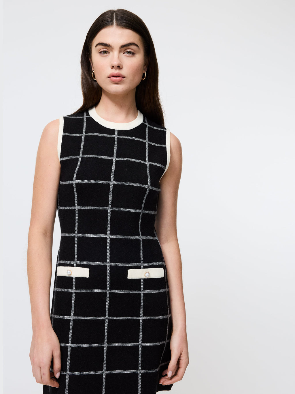 ‌Contrast Check Knit Dress