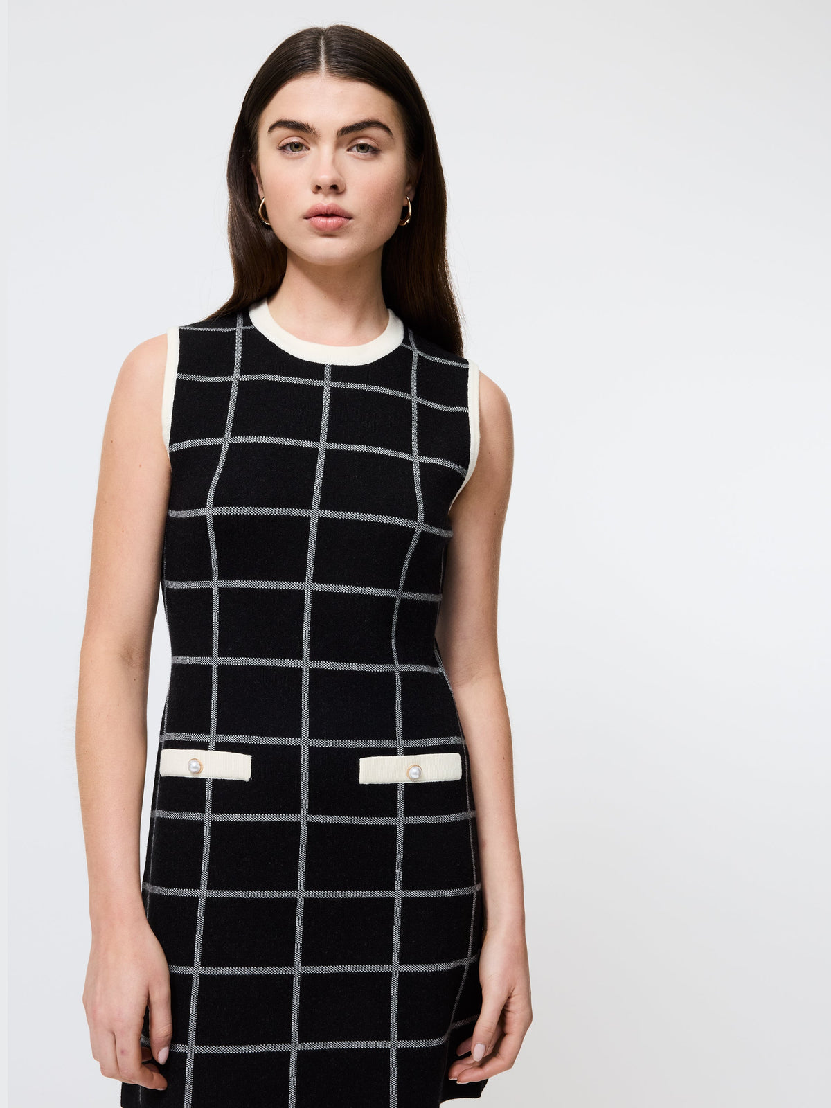 ‌Contrast Check Knit Dress