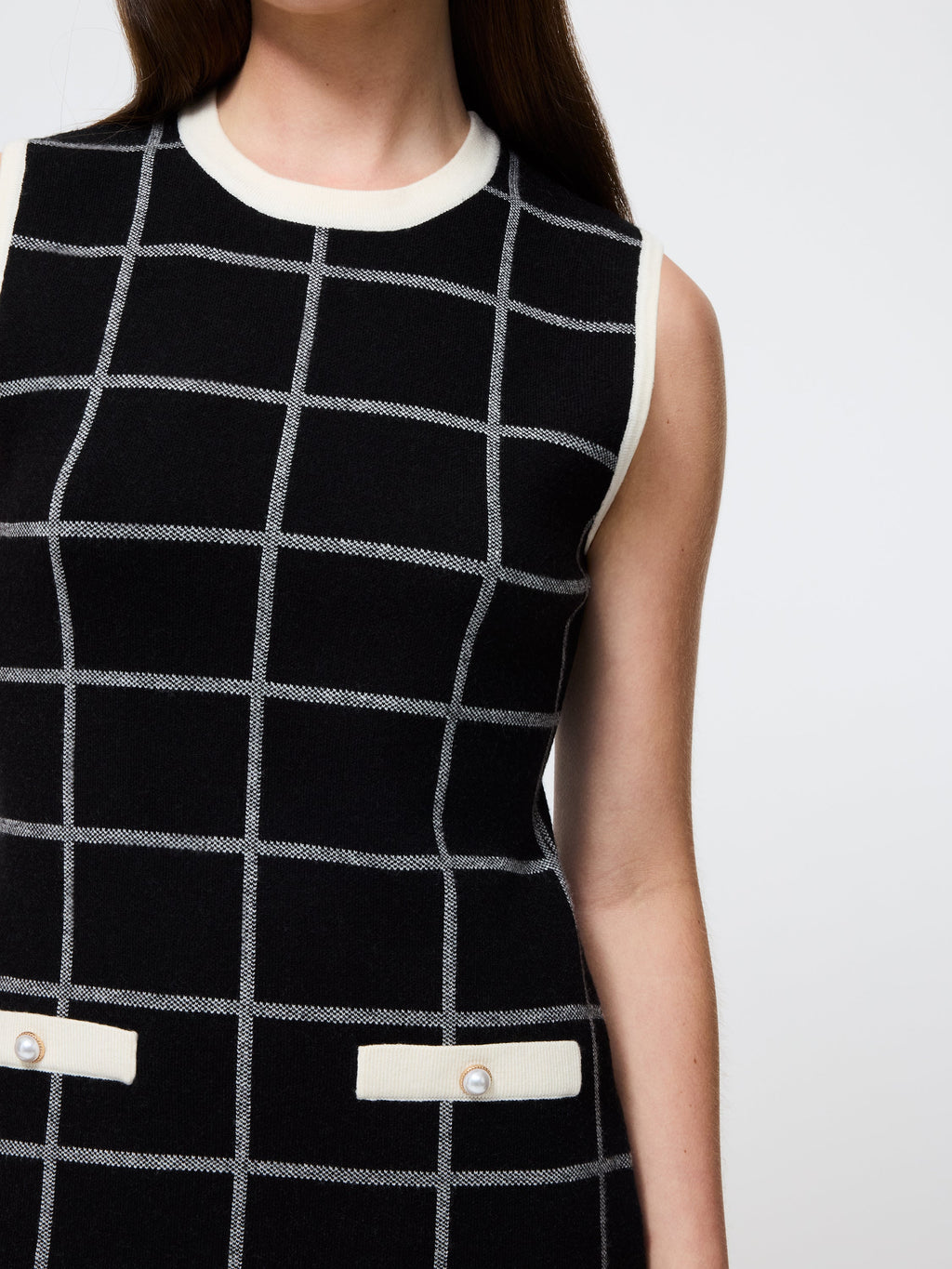 ‌Contrast Check Knit Dress