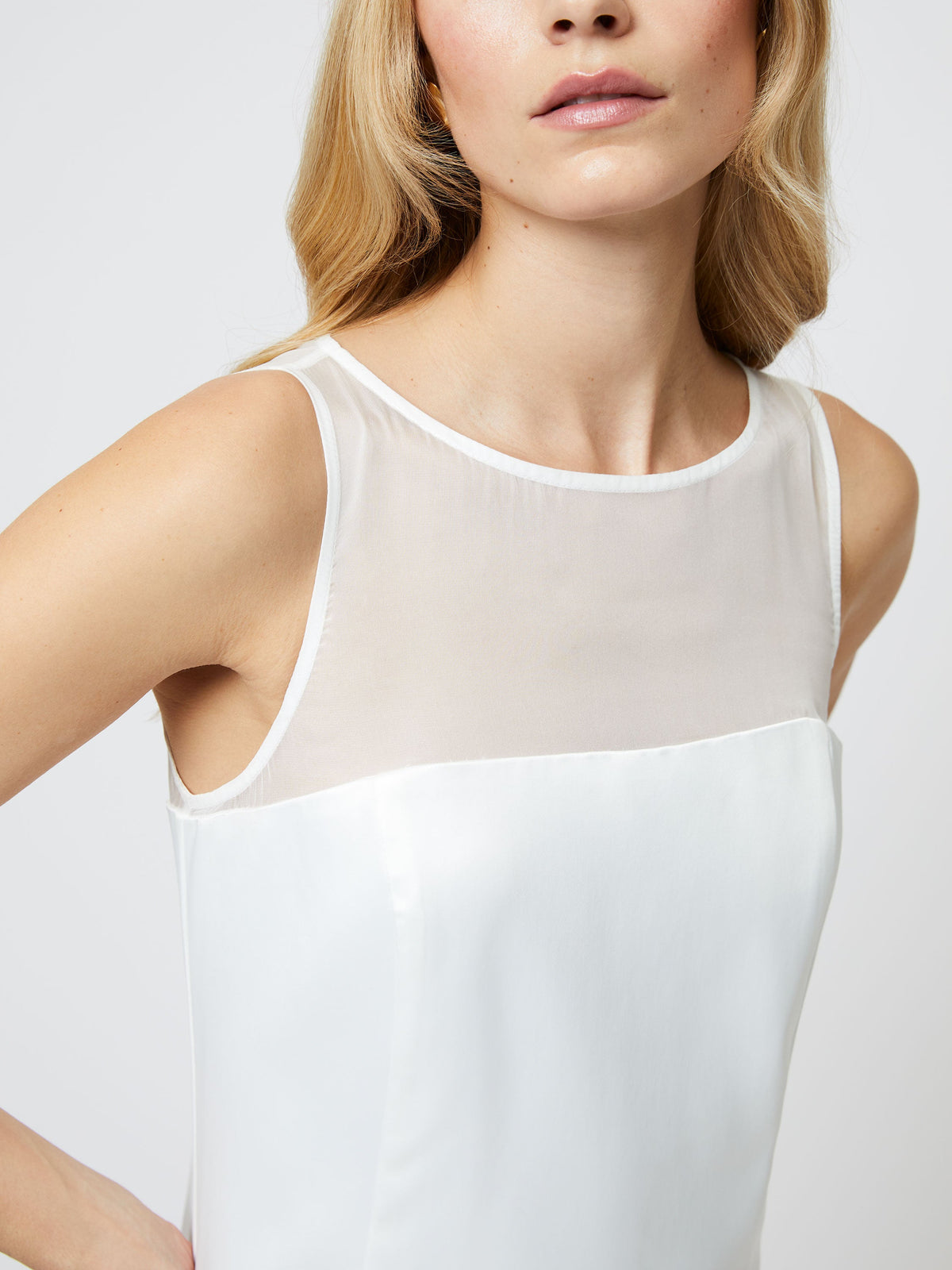 ‌Chiffon Yoke Satin Bridal Dress