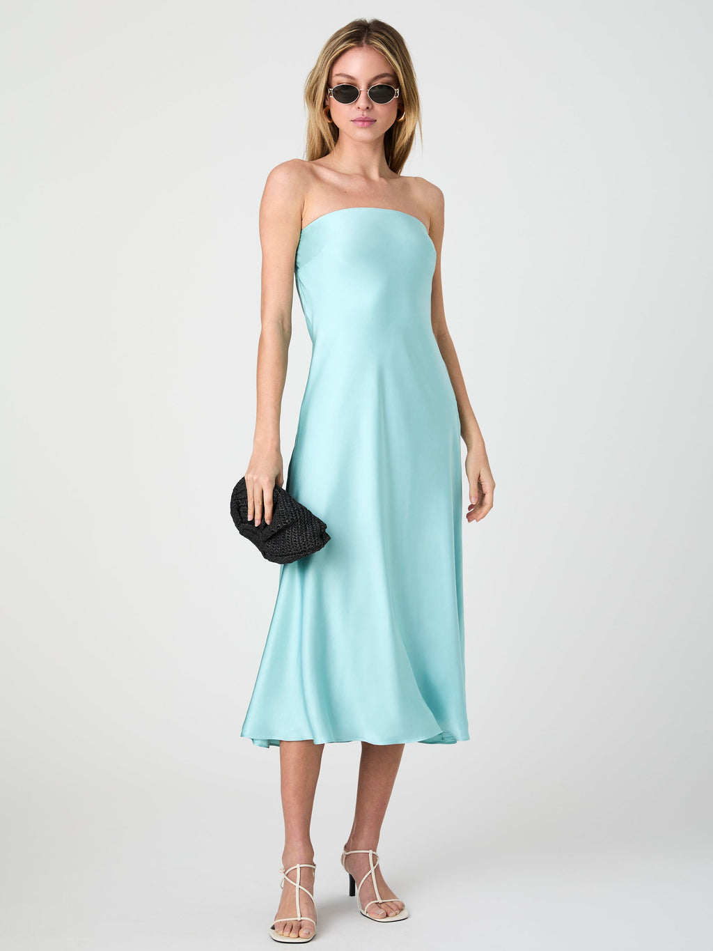 Strapless Satin Column Midi Dress