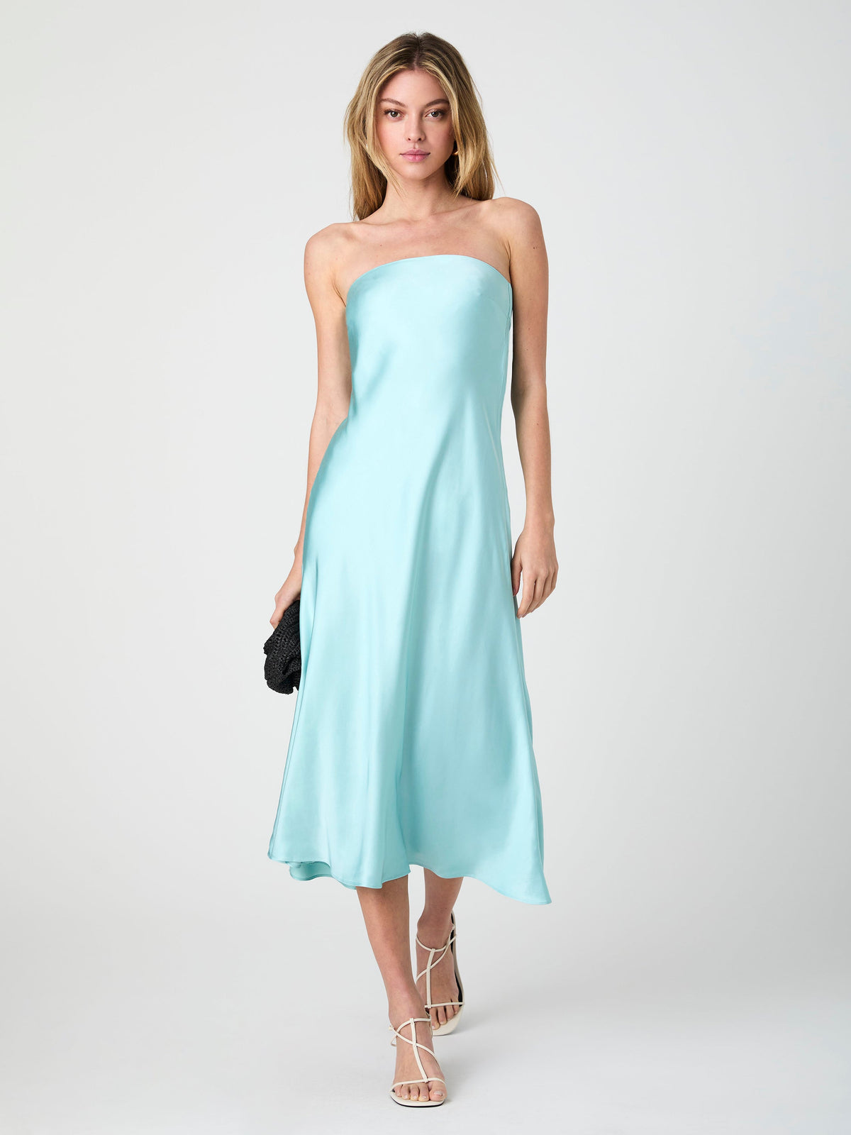 Strapless Satin Column Midi Dress