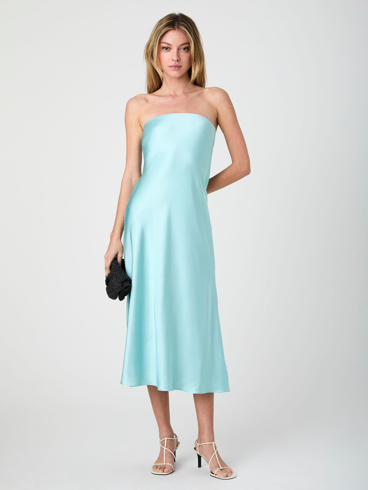 Strapless Satin Column Midi Dress