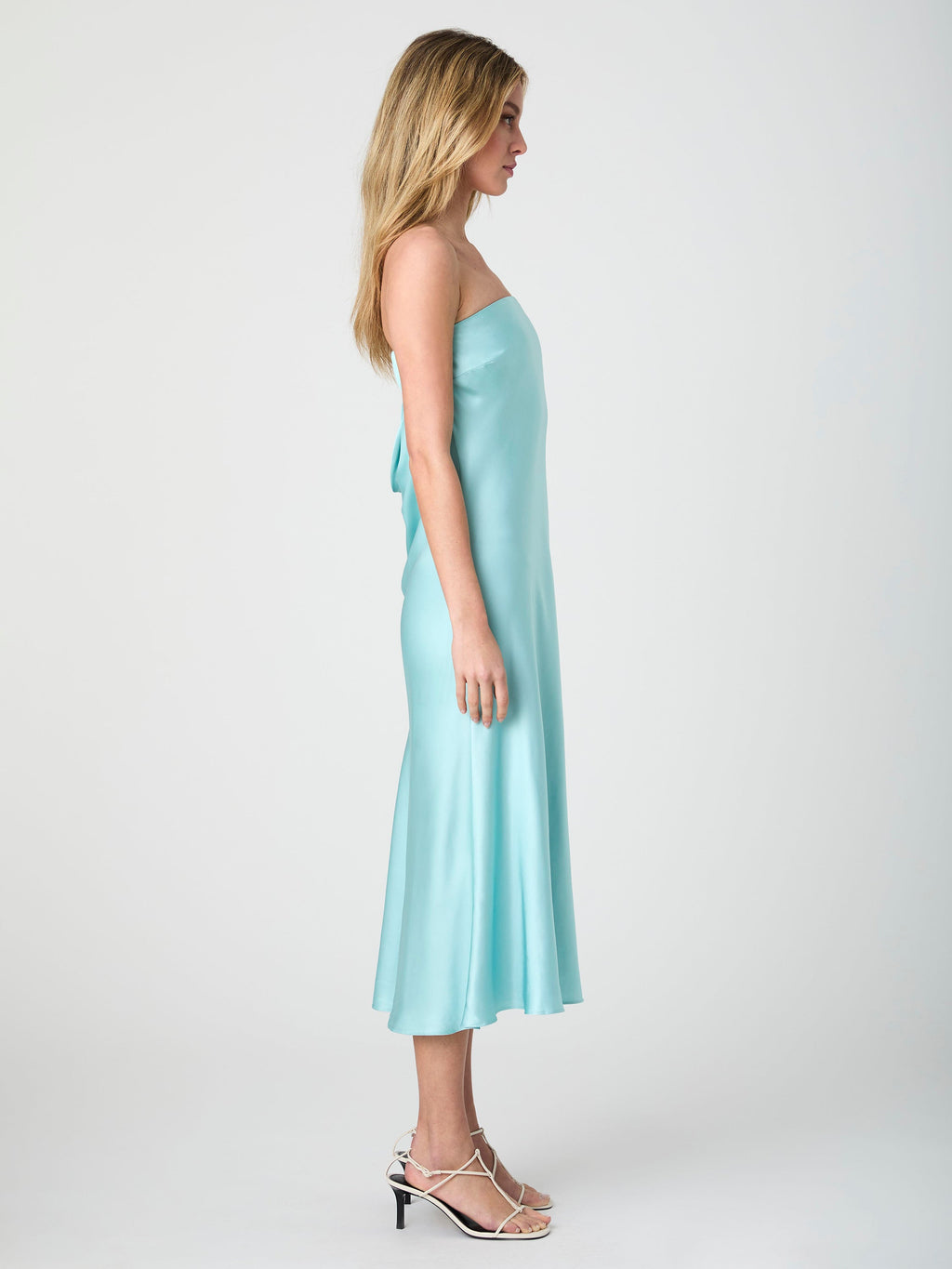 Strapless Satin Column Midi Dress
