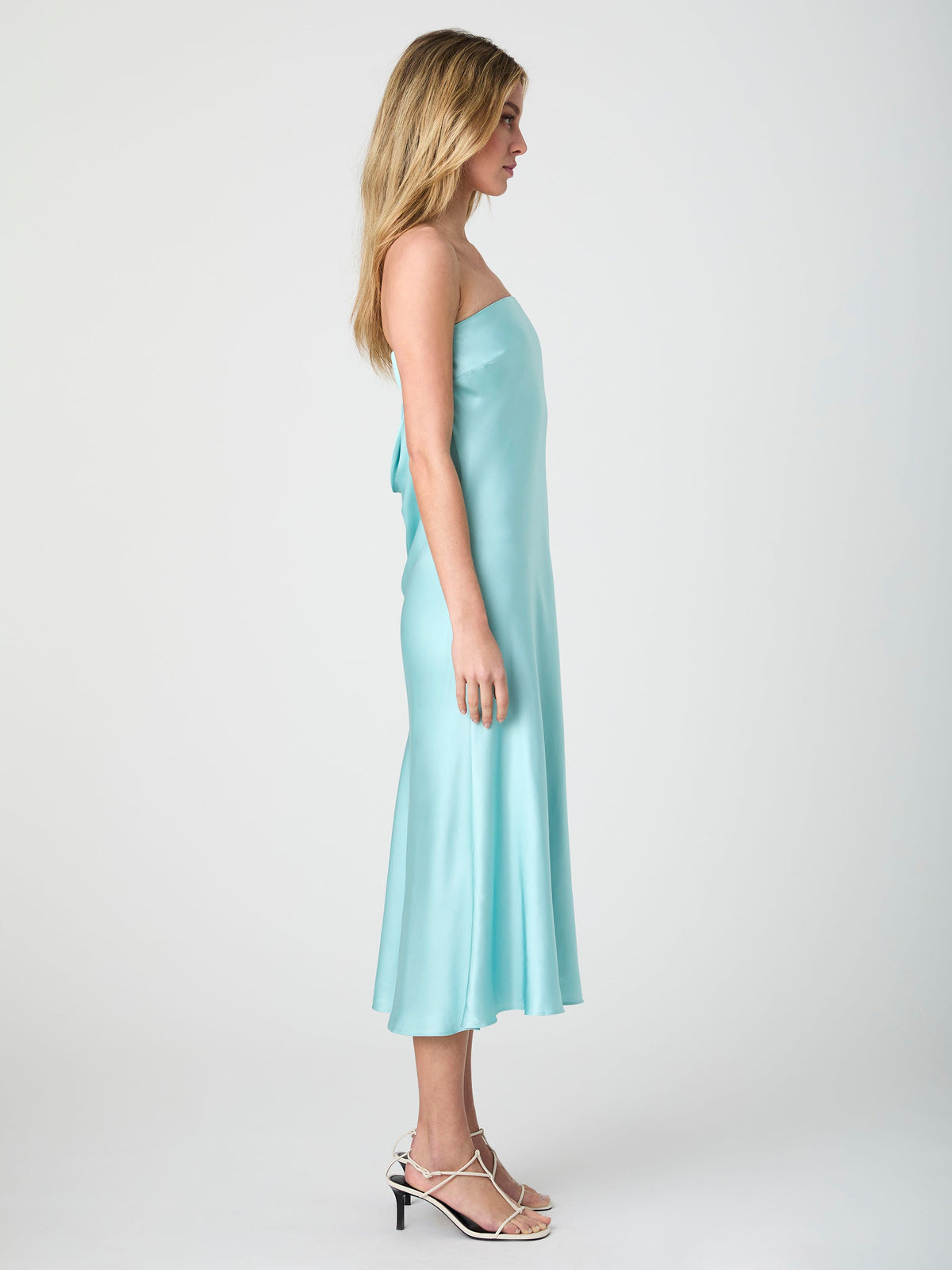 Strapless Satin Column Midi Dress