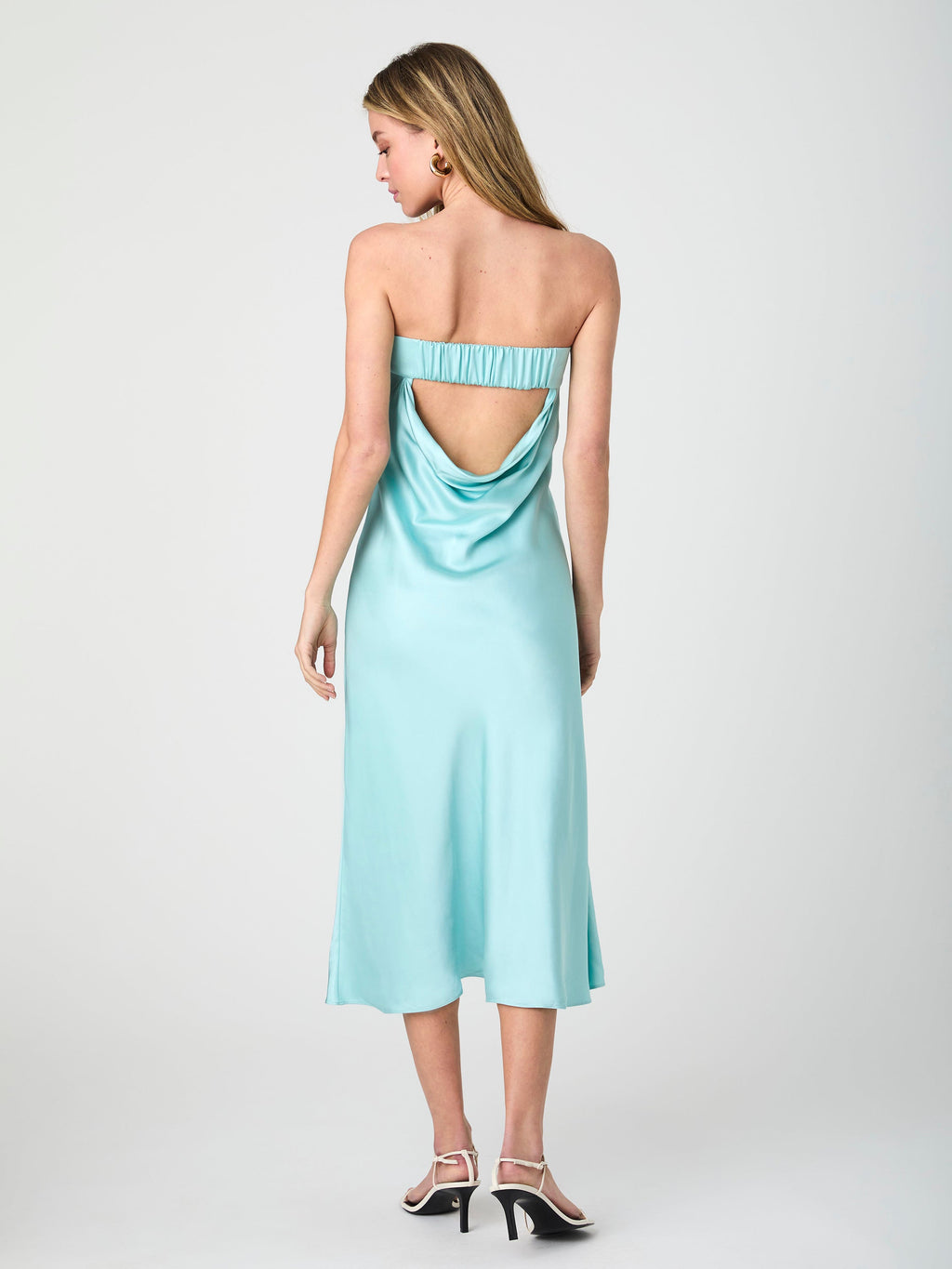 Strapless Satin Column Midi Dress