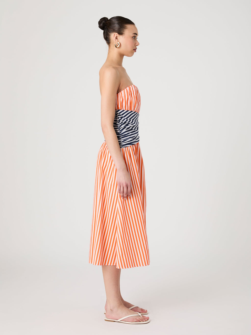 ‌Striped Strapless Midi Dress