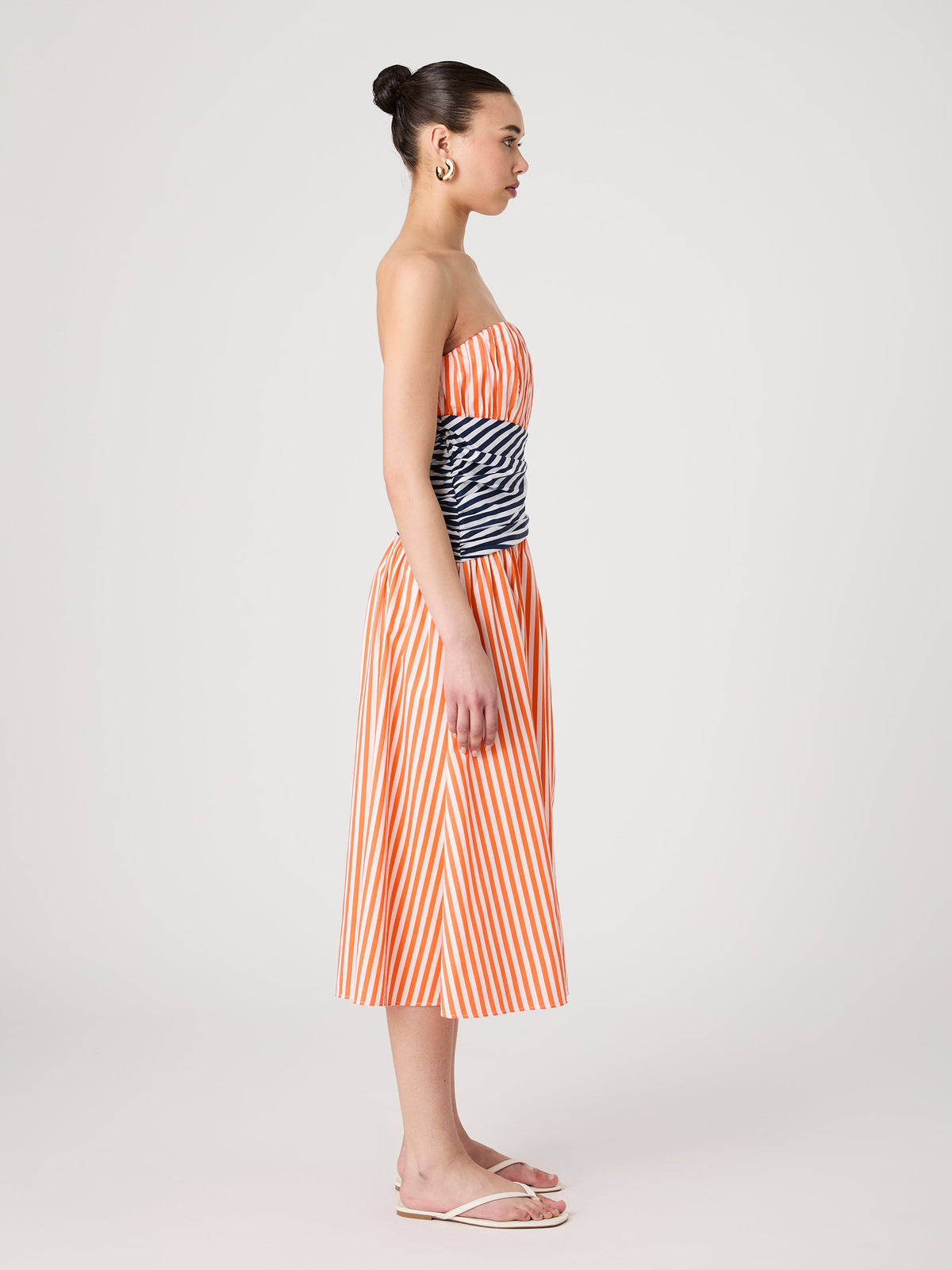 ‌Striped Strapless Midi Dress