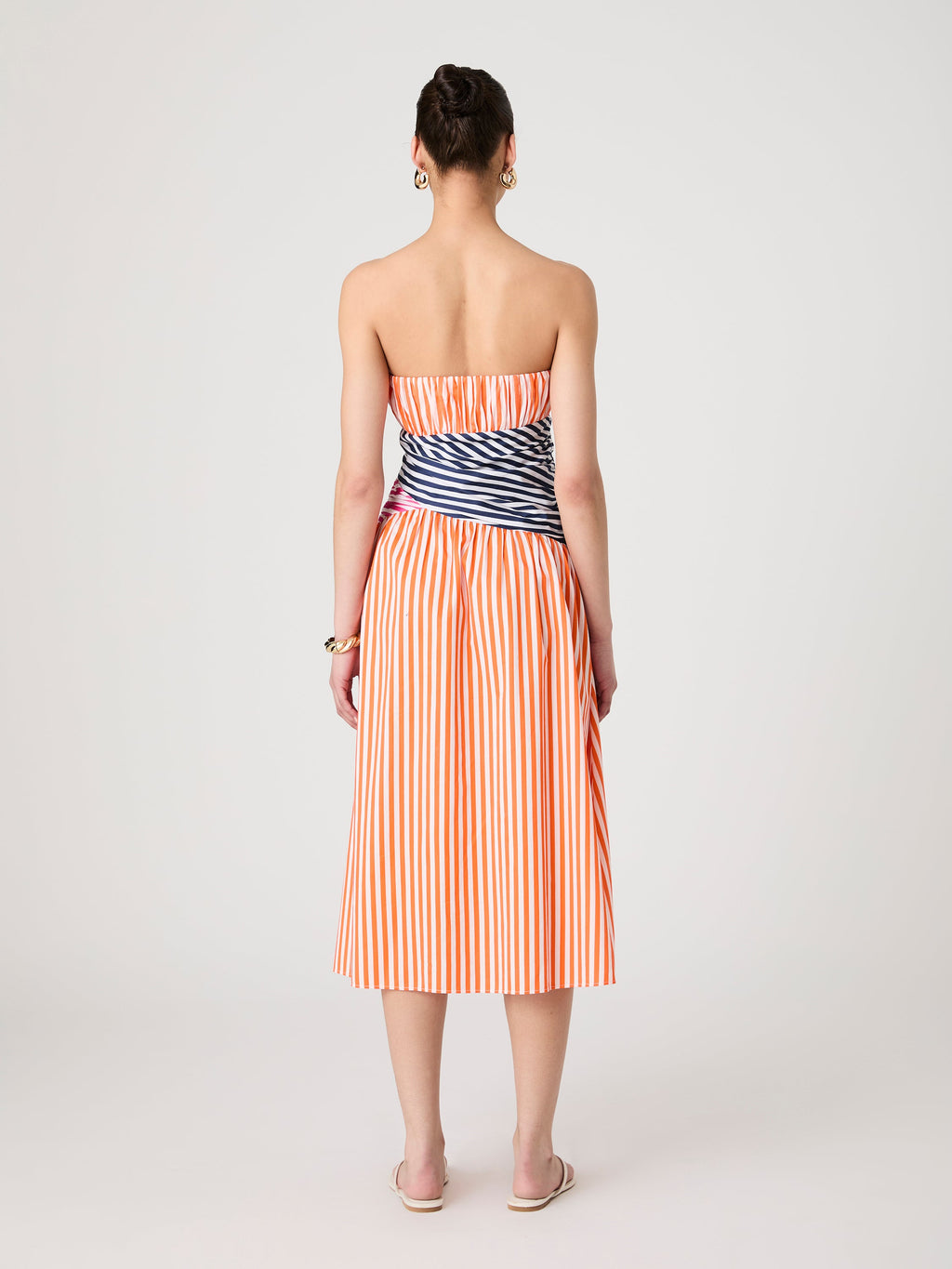 ‌Striped Strapless Midi Dress