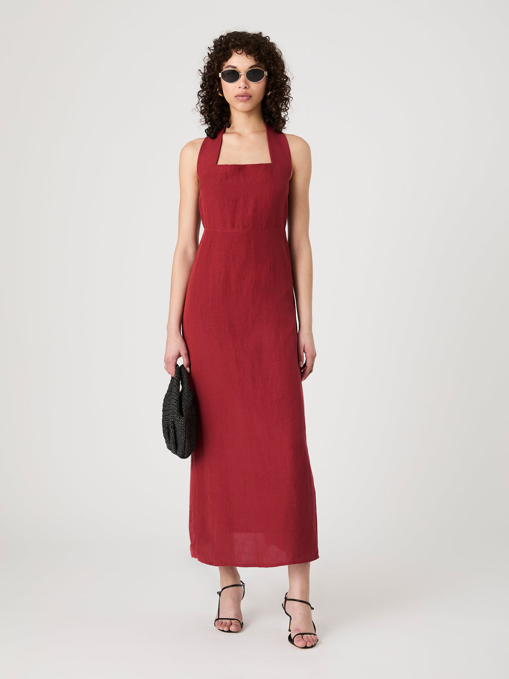 Relaxed Linen Wrap Midi Dress