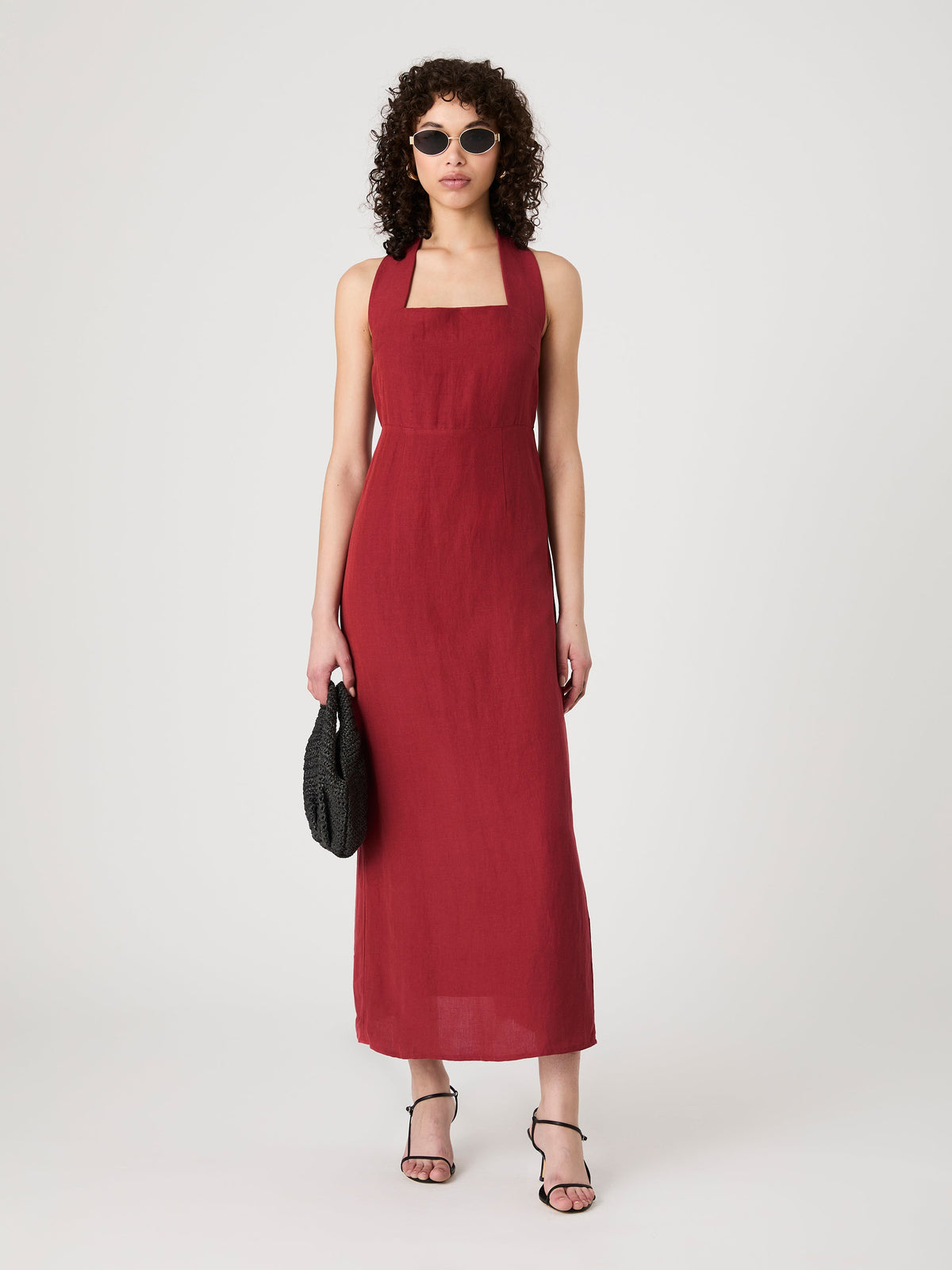 Relaxed Linen Wrap Midi Dress