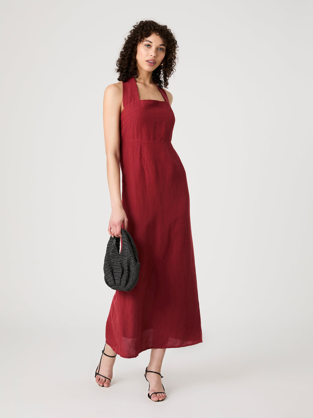 Relaxed Linen Wrap Midi Dress