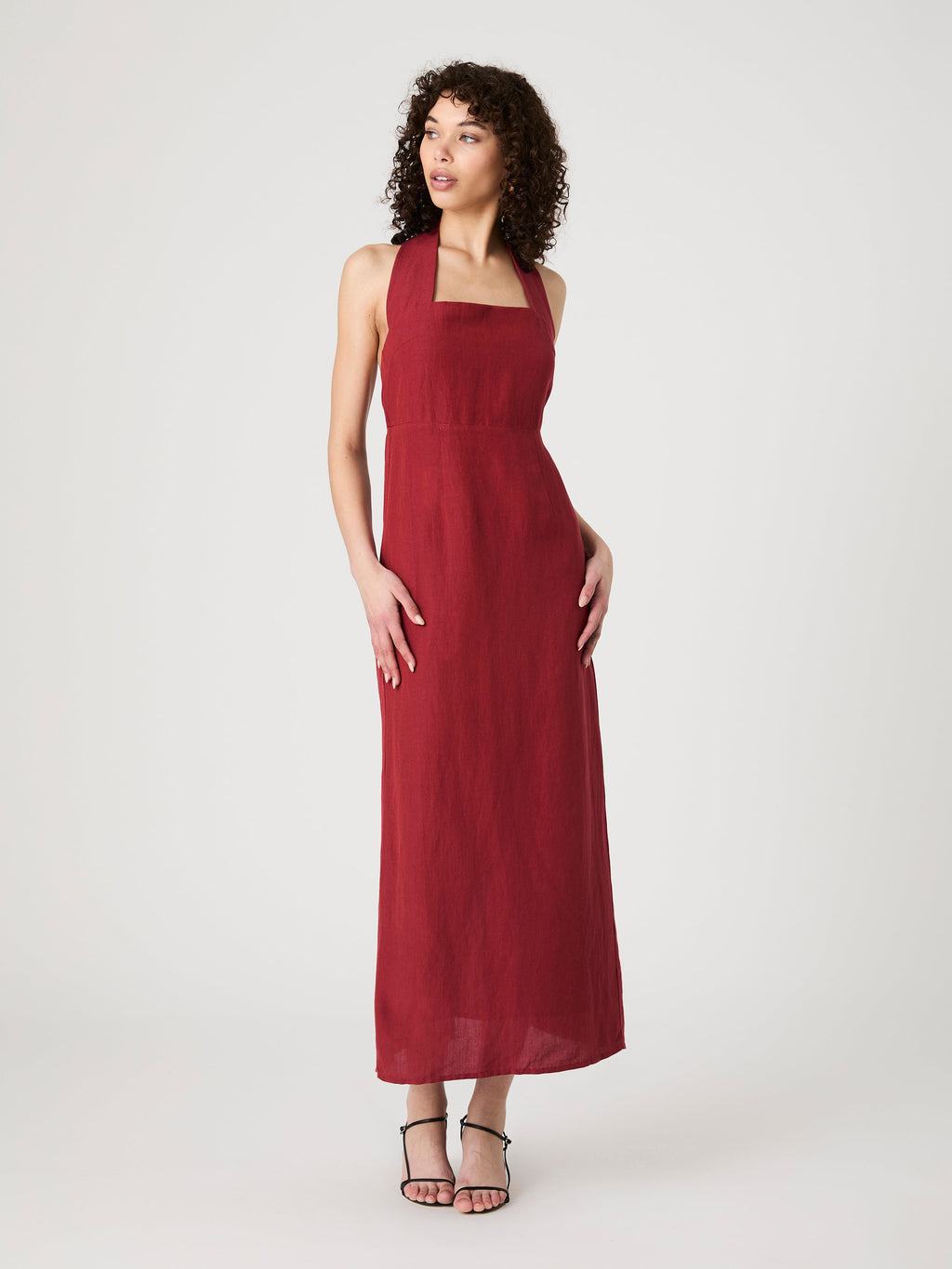 Relaxed Linen Wrap Midi Dress