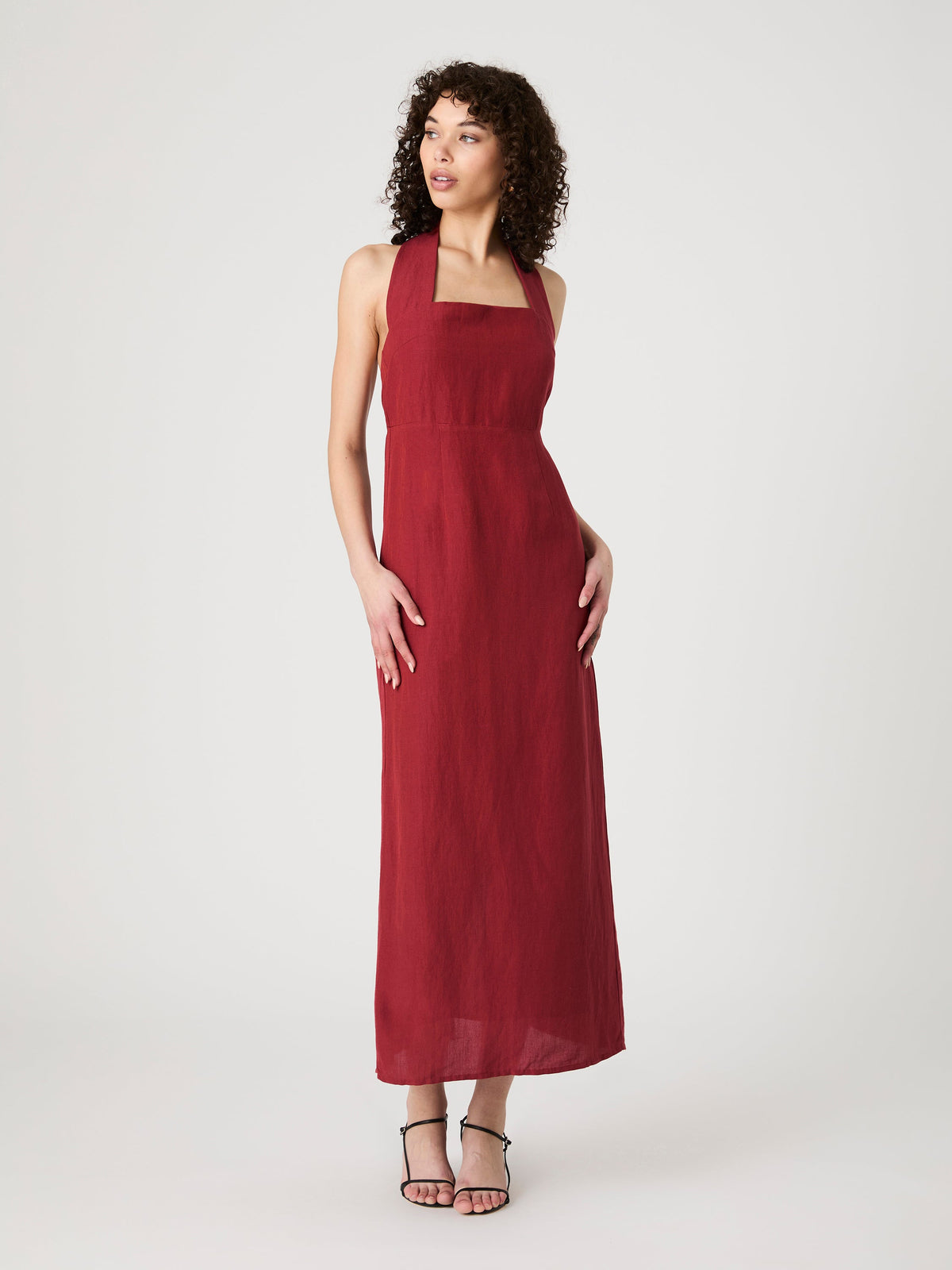 Relaxed Linen Wrap Midi Dress