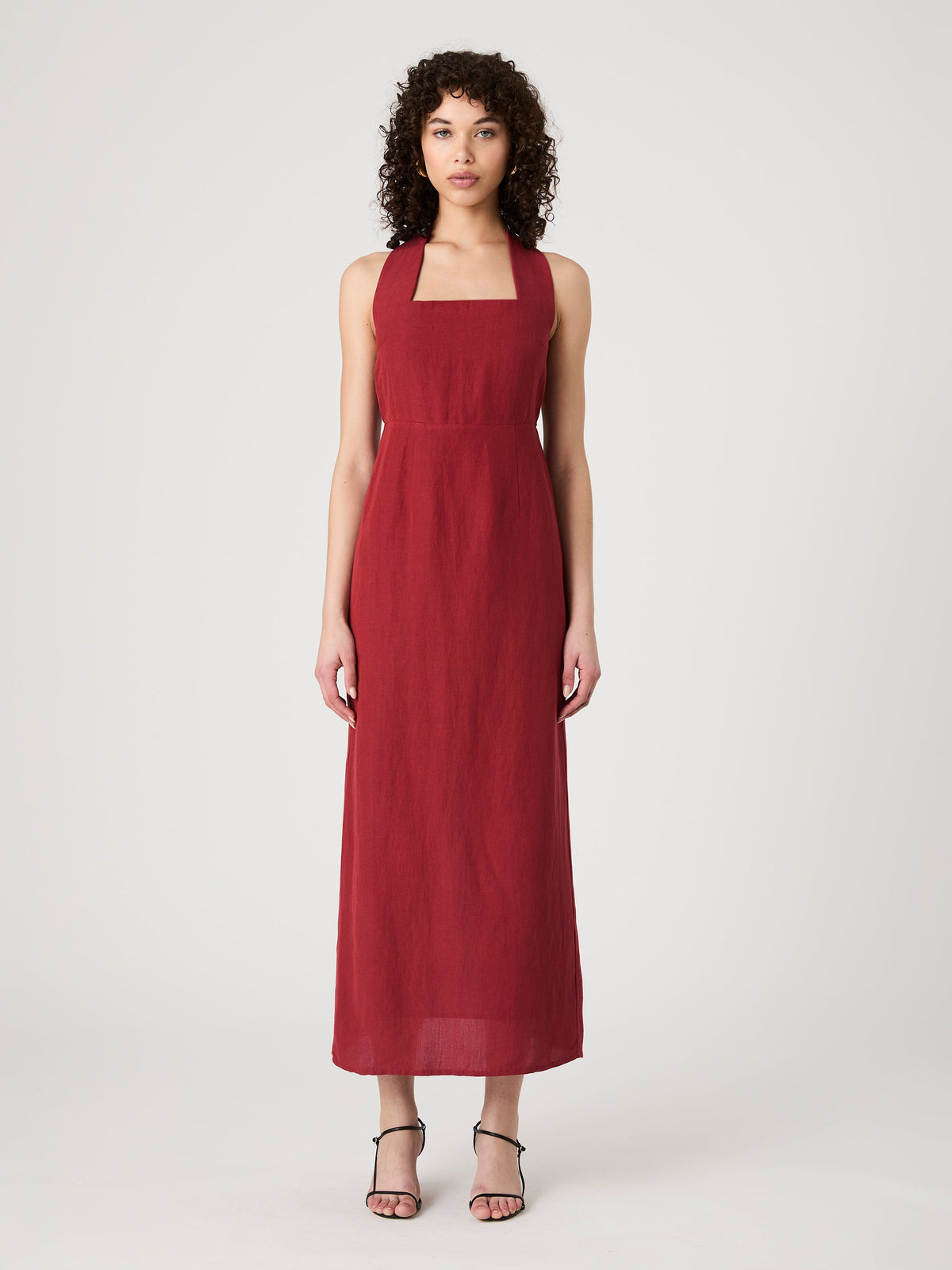Relaxed Linen Wrap Midi Dress