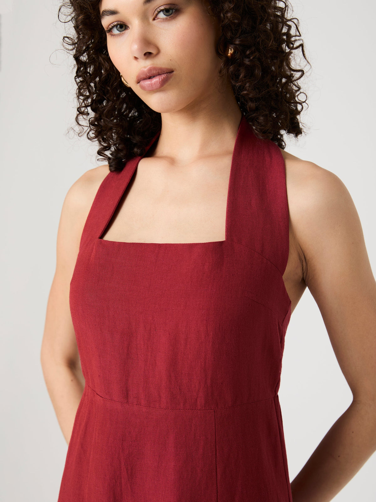 Relaxed Linen Wrap Midi Dress