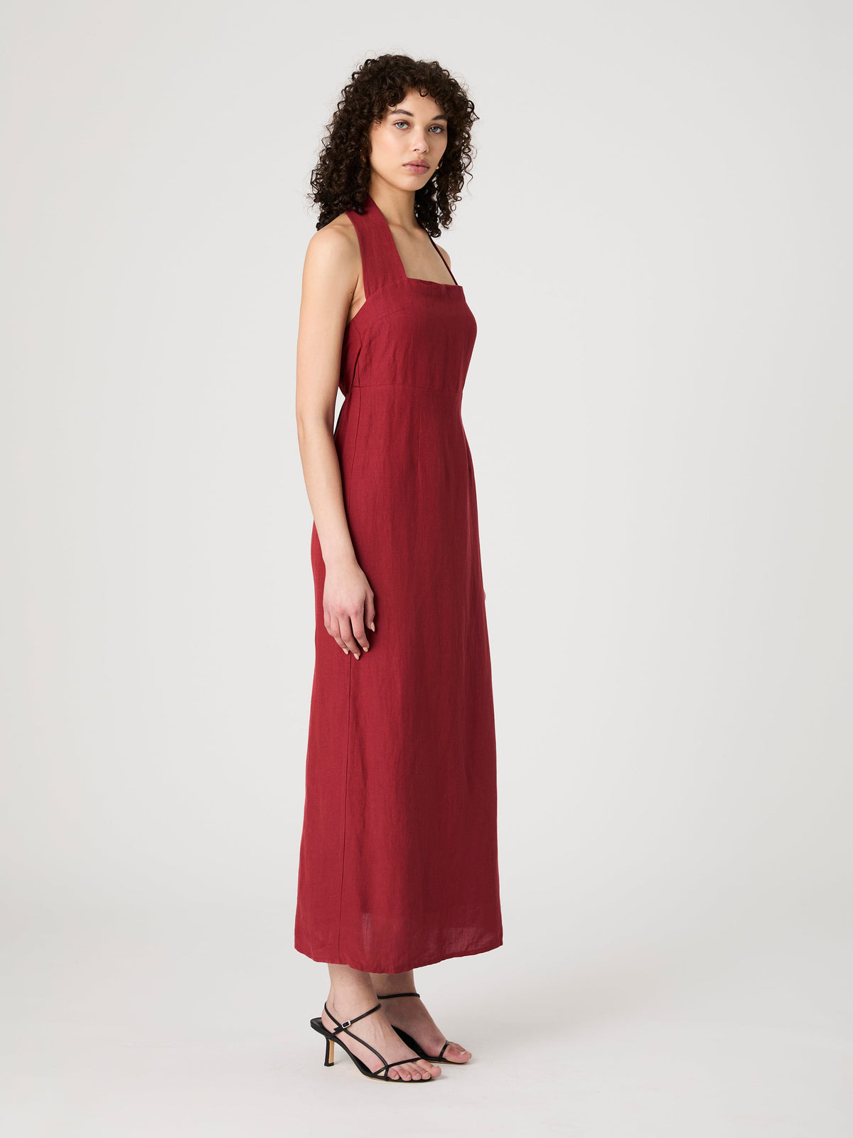 Relaxed Linen Wrap Midi Dress