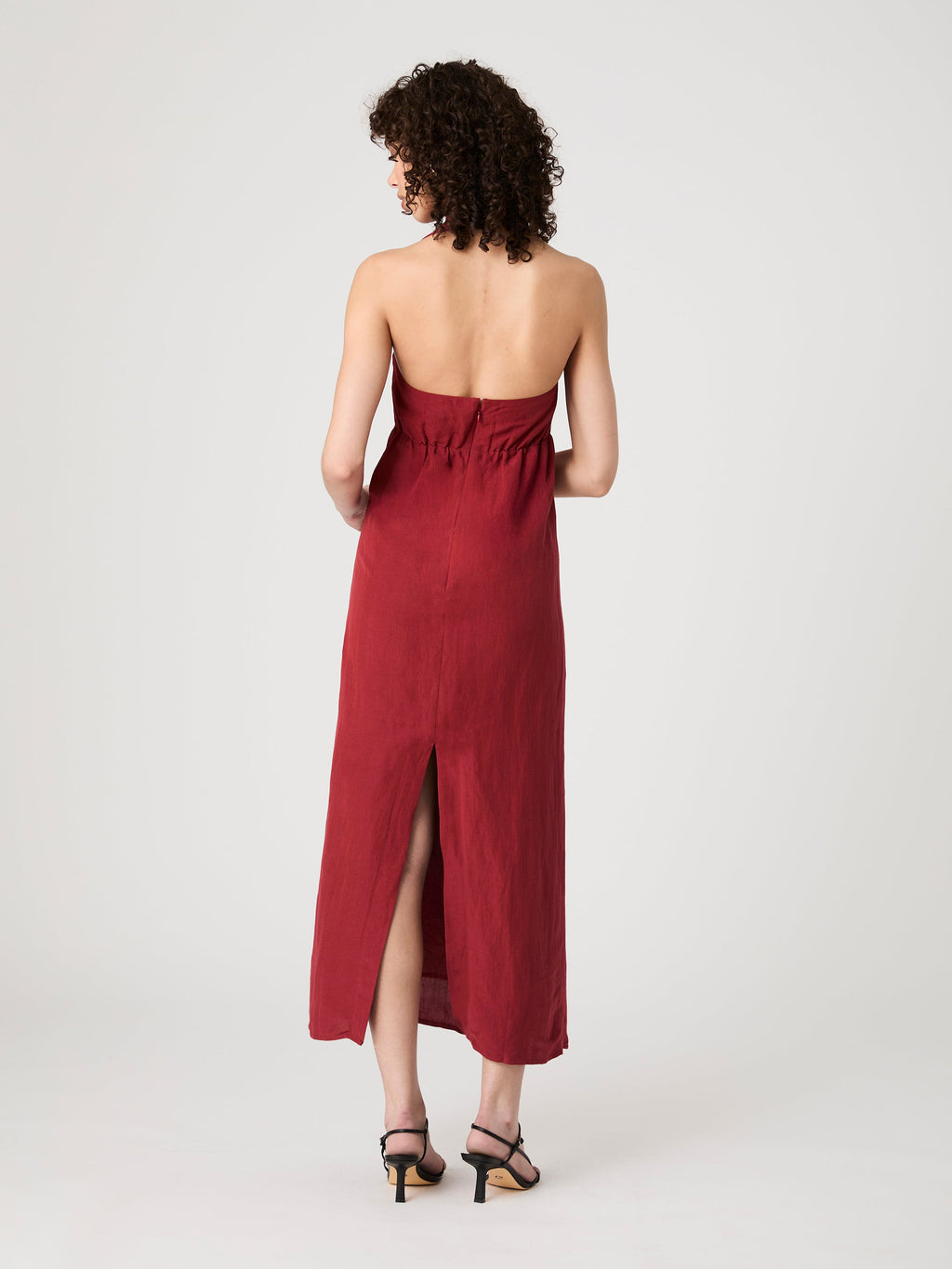 Relaxed Linen Wrap Midi Dress