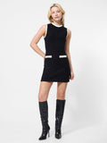 Elegant Metallic-Button Sleeveless Dress