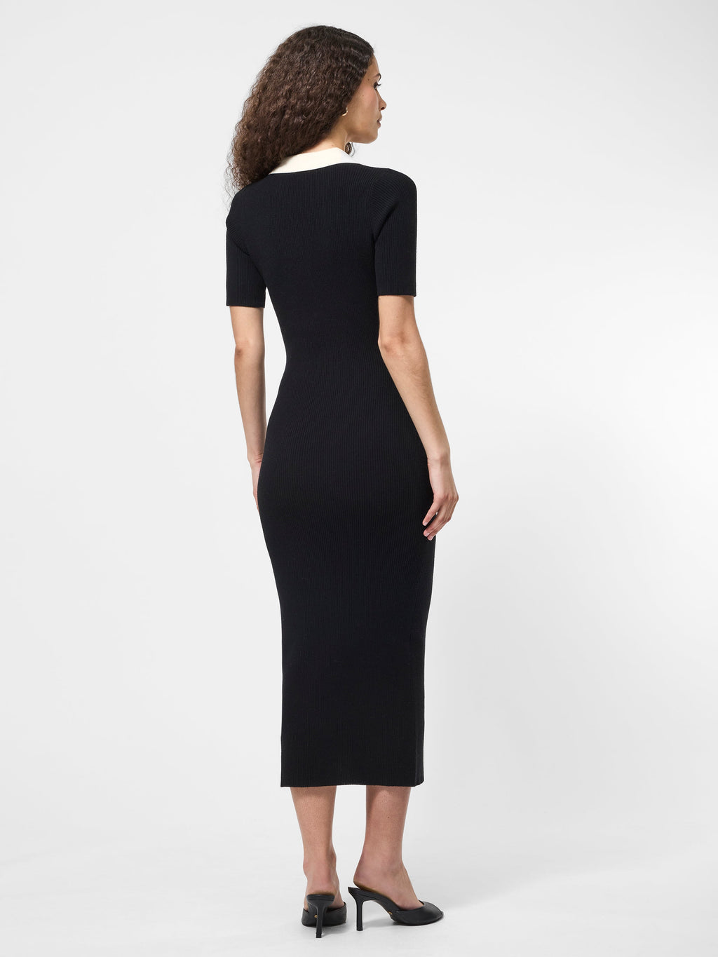 ‌Ribbed V-Neck Bodycon Dress