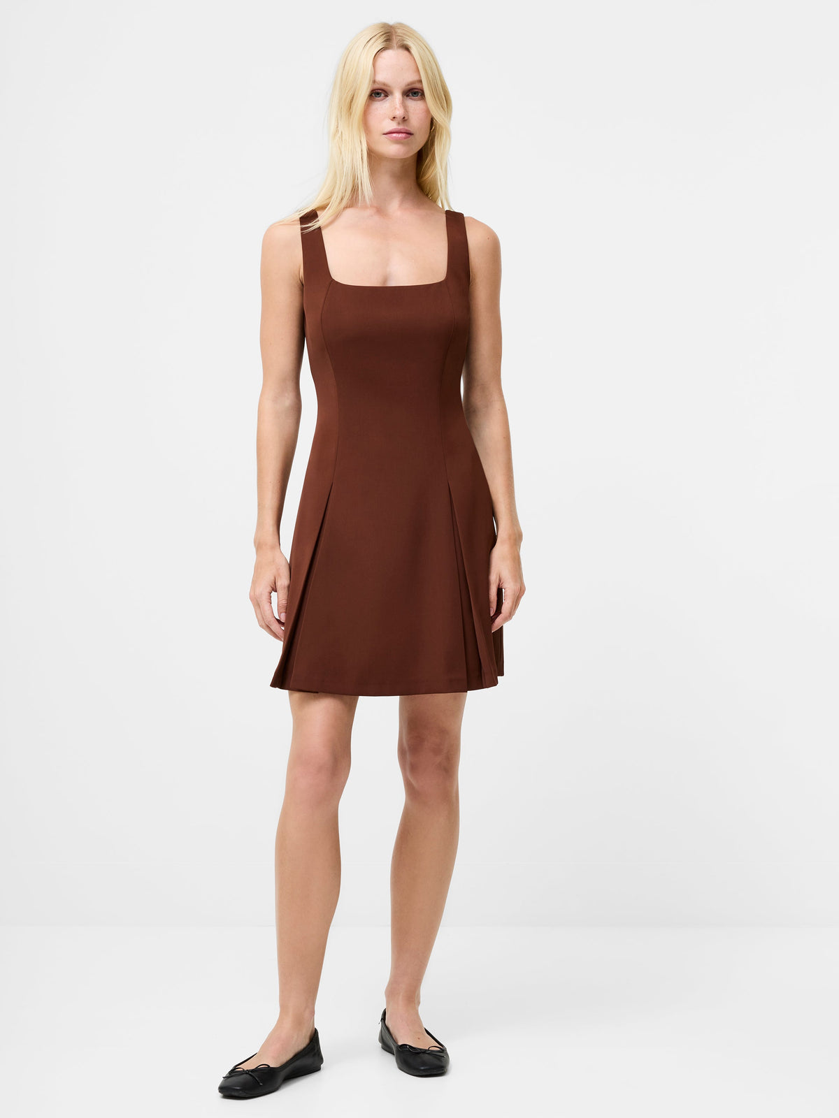 ‌Square Neck Flared Pleat Dress