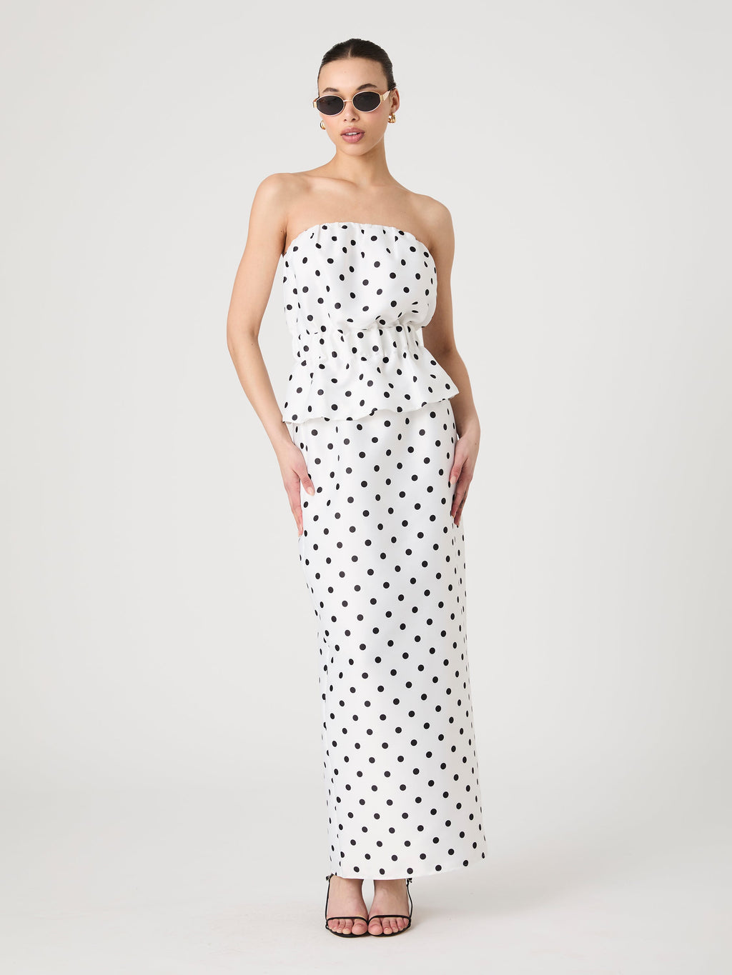 ‌High-Waisted Polka Dot Maxi Skirt