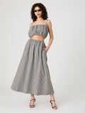 ‌Gingham Elastic Waist Skirt