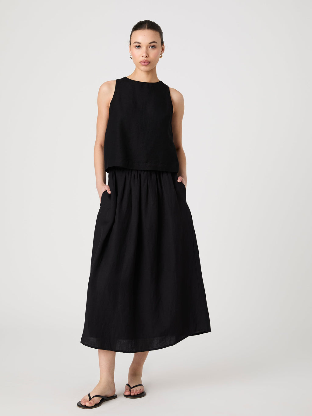 Flowy Linen Blend Midi Skirt