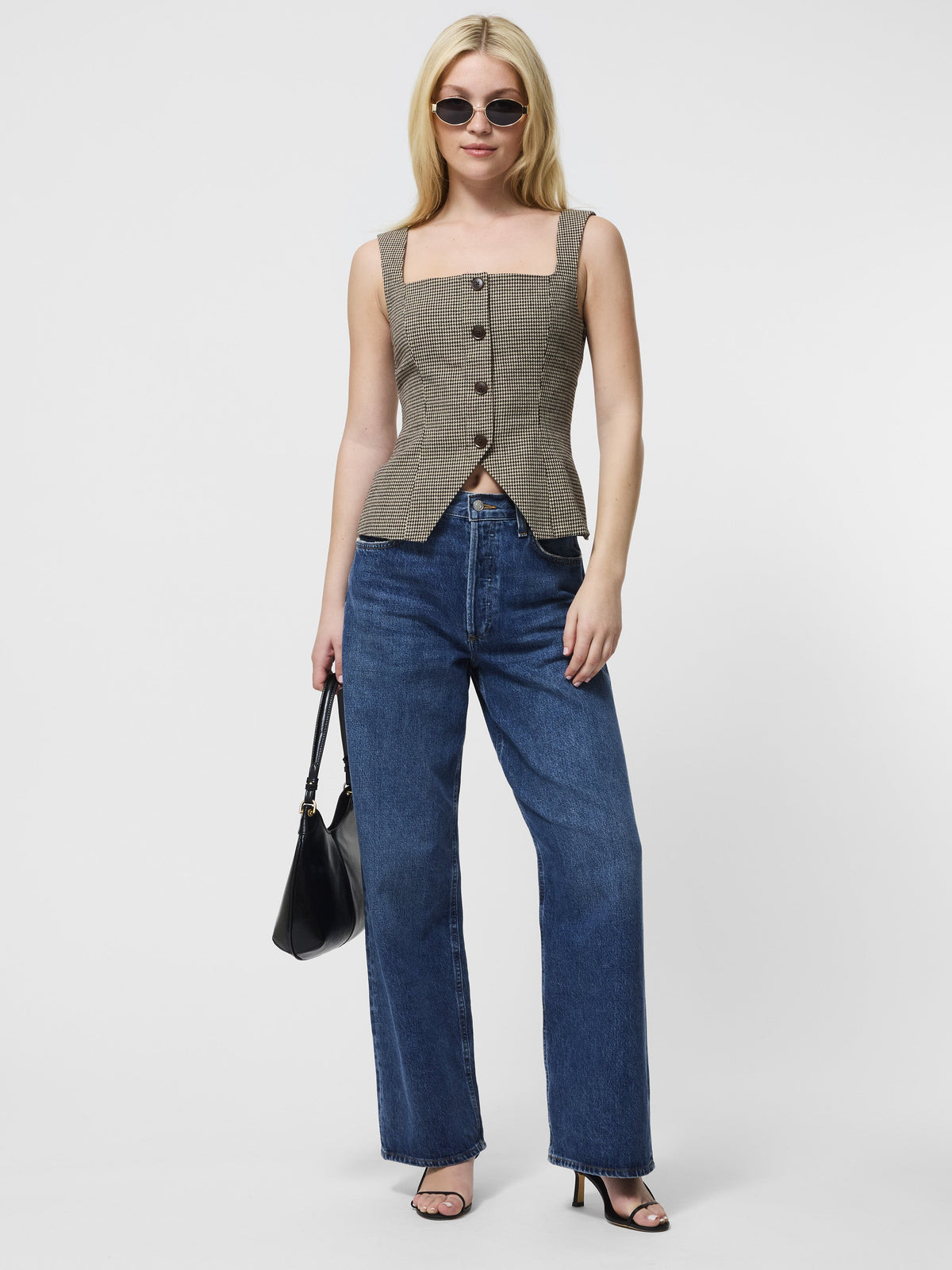 ‌Houndstooth Button-Up Top