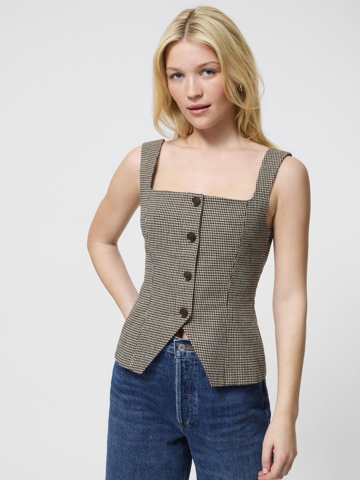 ‌Houndstooth Button-Up Top