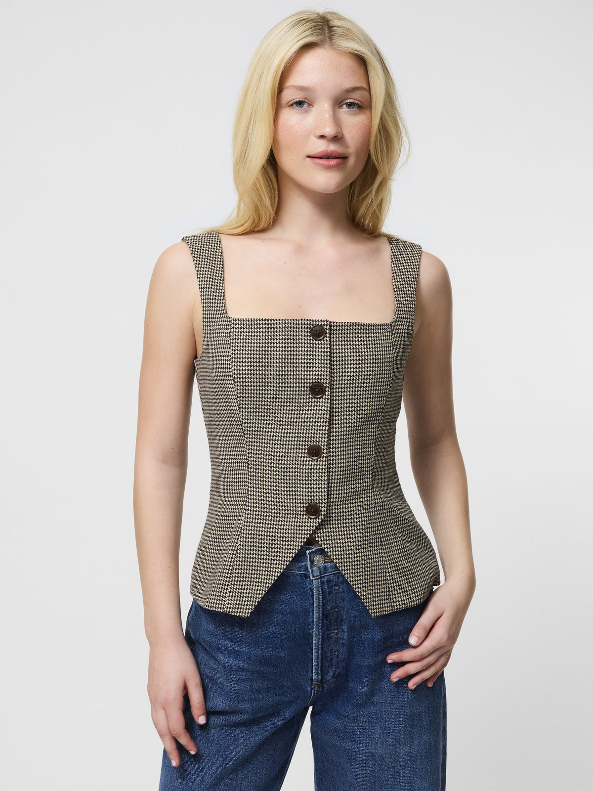 ‌Houndstooth Button-Up Top