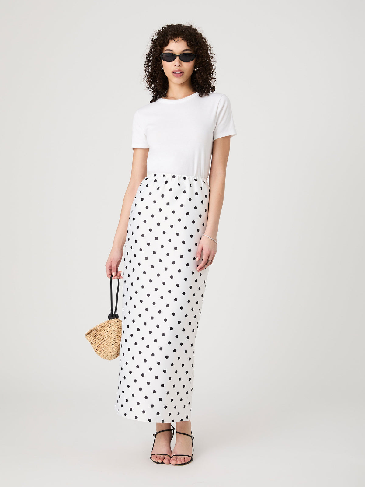 ‌High-Waisted Polka Dot Maxi Skirt
