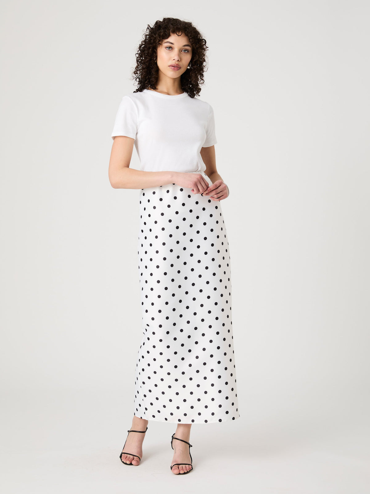‌High-Waisted Polka Dot Maxi Skirt
