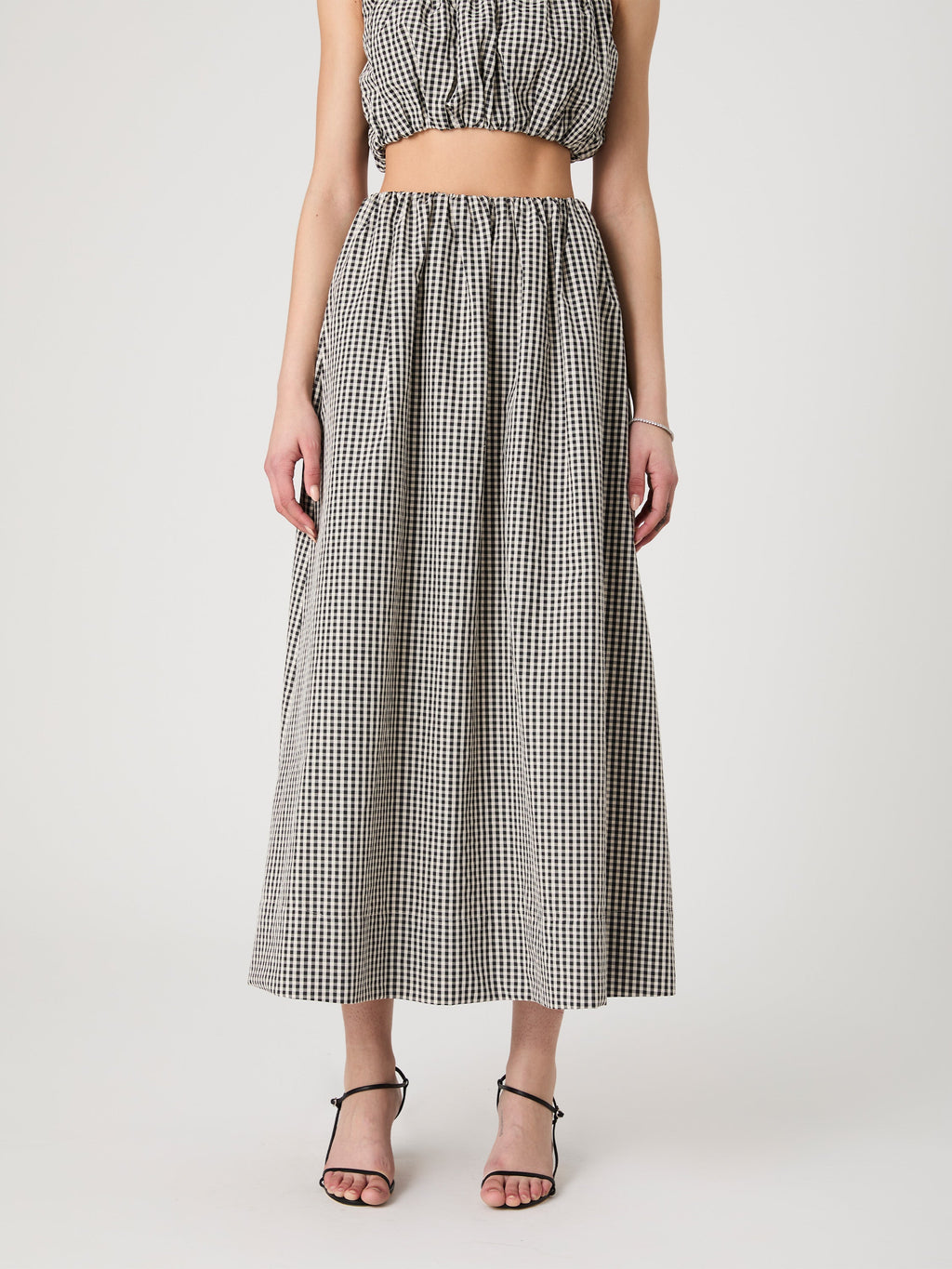 ‌Gingham Elastic Waist Skirt