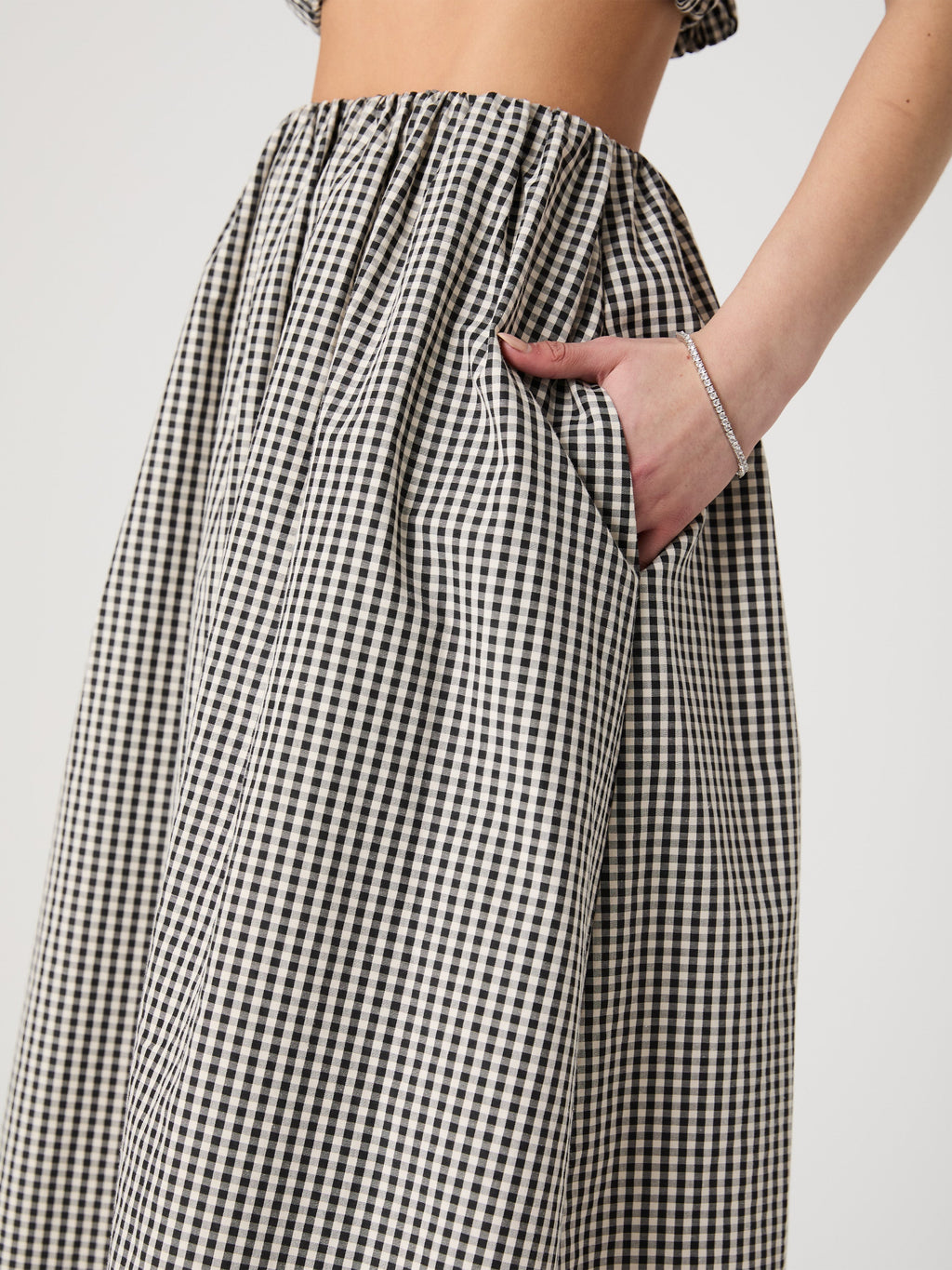 ‌Gingham Elastic Waist Skirt