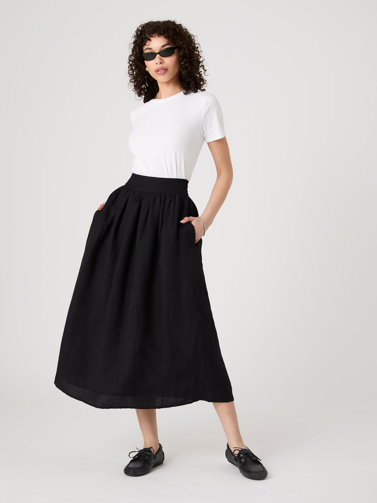 Flowy Linen Blend Midi Skirt