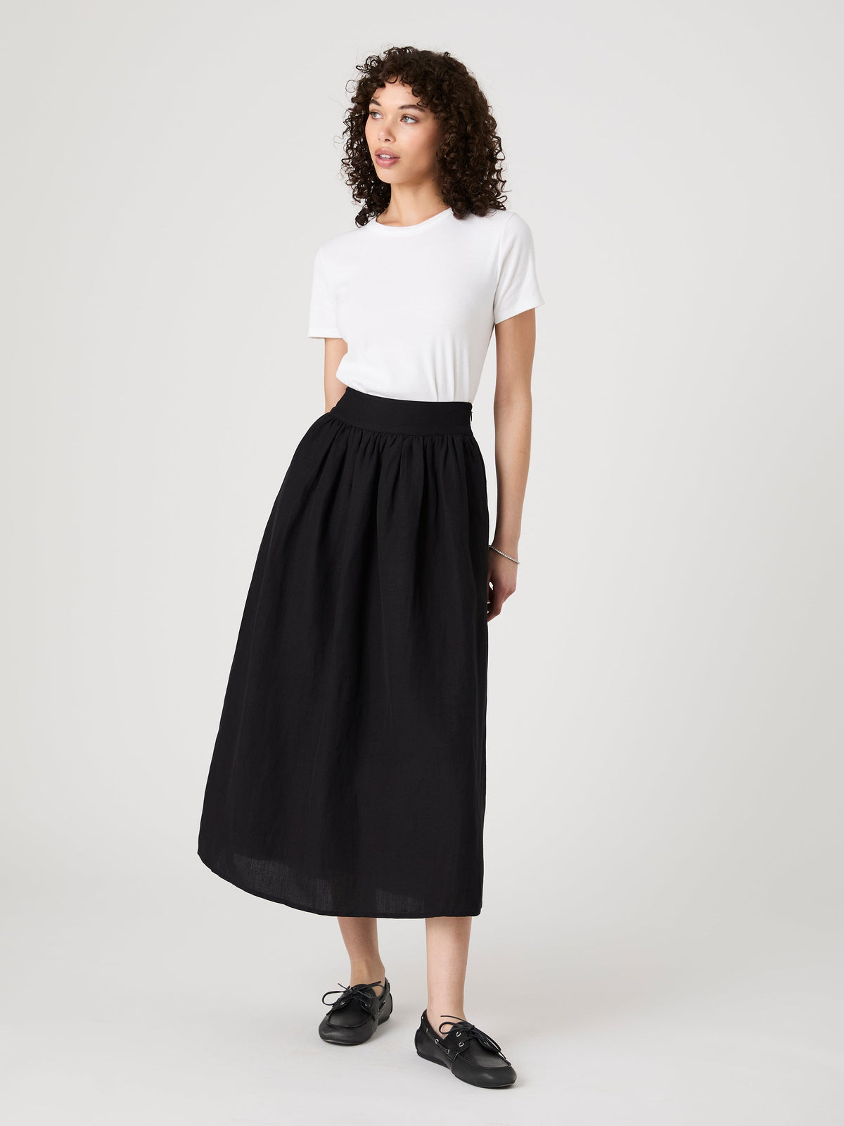 Flowy Linen Blend Midi Skirt